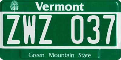 VT license plate ZWZ037