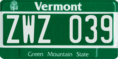 VT license plate ZWZ039