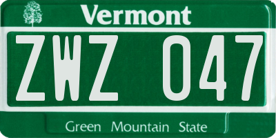 VT license plate ZWZ047