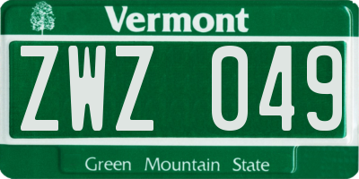 VT license plate ZWZ049