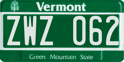 VT license plate ZWZ062