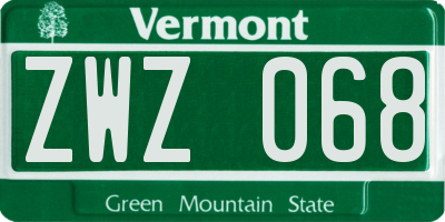 VT license plate ZWZ068
