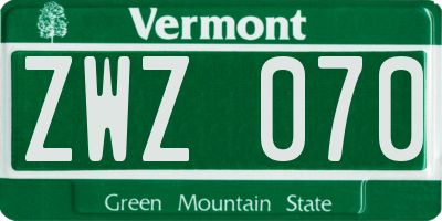VT license plate ZWZ070