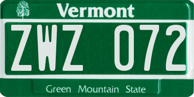 VT license plate ZWZ072