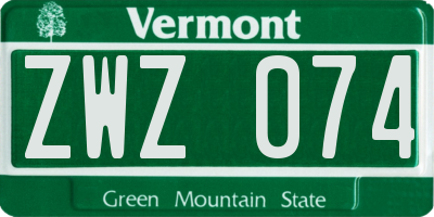 VT license plate ZWZ074