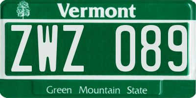 VT license plate ZWZ089