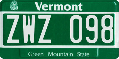 VT license plate ZWZ098