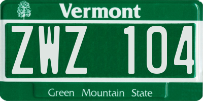 VT license plate ZWZ104