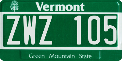VT license plate ZWZ105