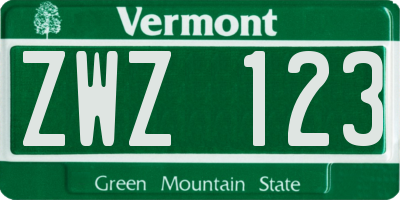 VT license plate ZWZ123