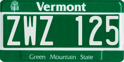 VT license plate ZWZ125