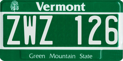 VT license plate ZWZ126