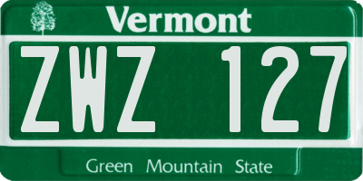 VT license plate ZWZ127