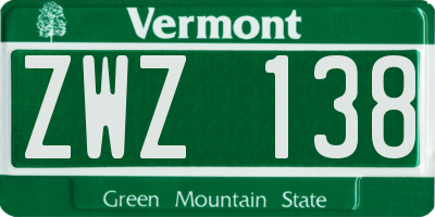 VT license plate ZWZ138