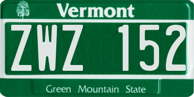VT license plate ZWZ152