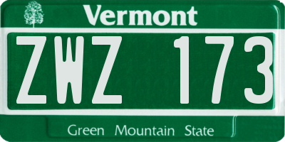 VT license plate ZWZ173