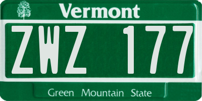 VT license plate ZWZ177