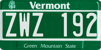VT license plate ZWZ192