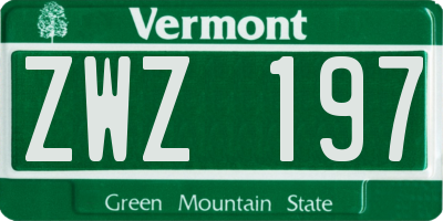 VT license plate ZWZ197