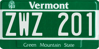 VT license plate ZWZ201