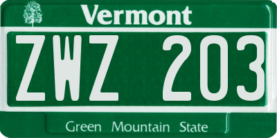 VT license plate ZWZ203