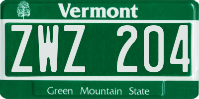 VT license plate ZWZ204