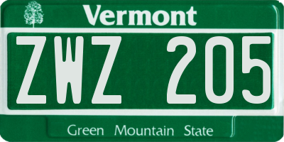 VT license plate ZWZ205