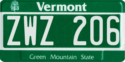 VT license plate ZWZ206