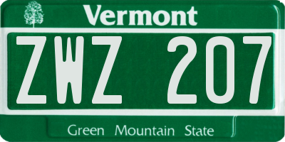 VT license plate ZWZ207