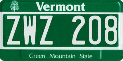 VT license plate ZWZ208