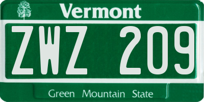 VT license plate ZWZ209