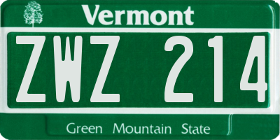VT license plate ZWZ214