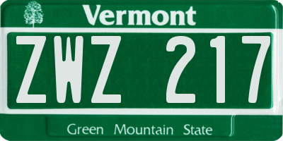 VT license plate ZWZ217