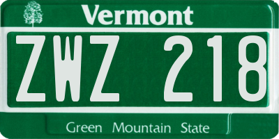 VT license plate ZWZ218