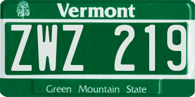 VT license plate ZWZ219