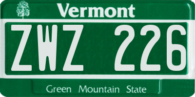 VT license plate ZWZ226