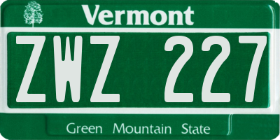 VT license plate ZWZ227