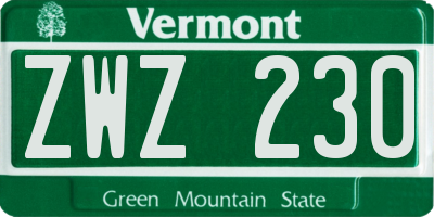 VT license plate ZWZ230
