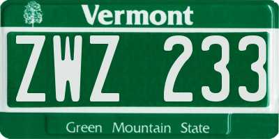 VT license plate ZWZ233