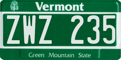 VT license plate ZWZ235