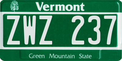 VT license plate ZWZ237