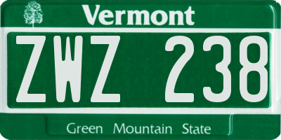 VT license plate ZWZ238
