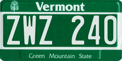 VT license plate ZWZ240