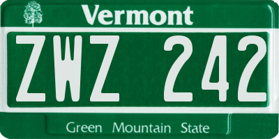 VT license plate ZWZ242