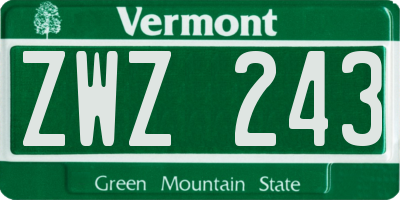 VT license plate ZWZ243