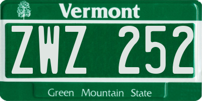 VT license plate ZWZ252