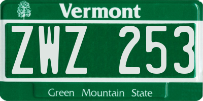 VT license plate ZWZ253