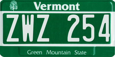 VT license plate ZWZ254