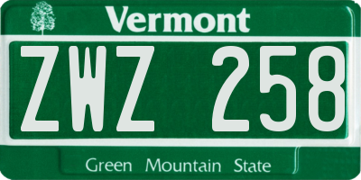 VT license plate ZWZ258