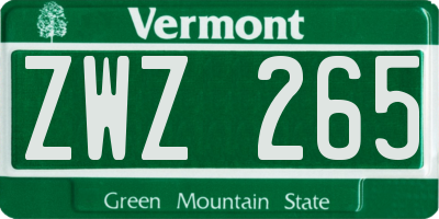 VT license plate ZWZ265